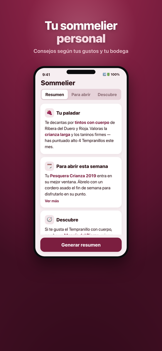 Coach sumiller con IA de Vinia respondiendo a una consulta